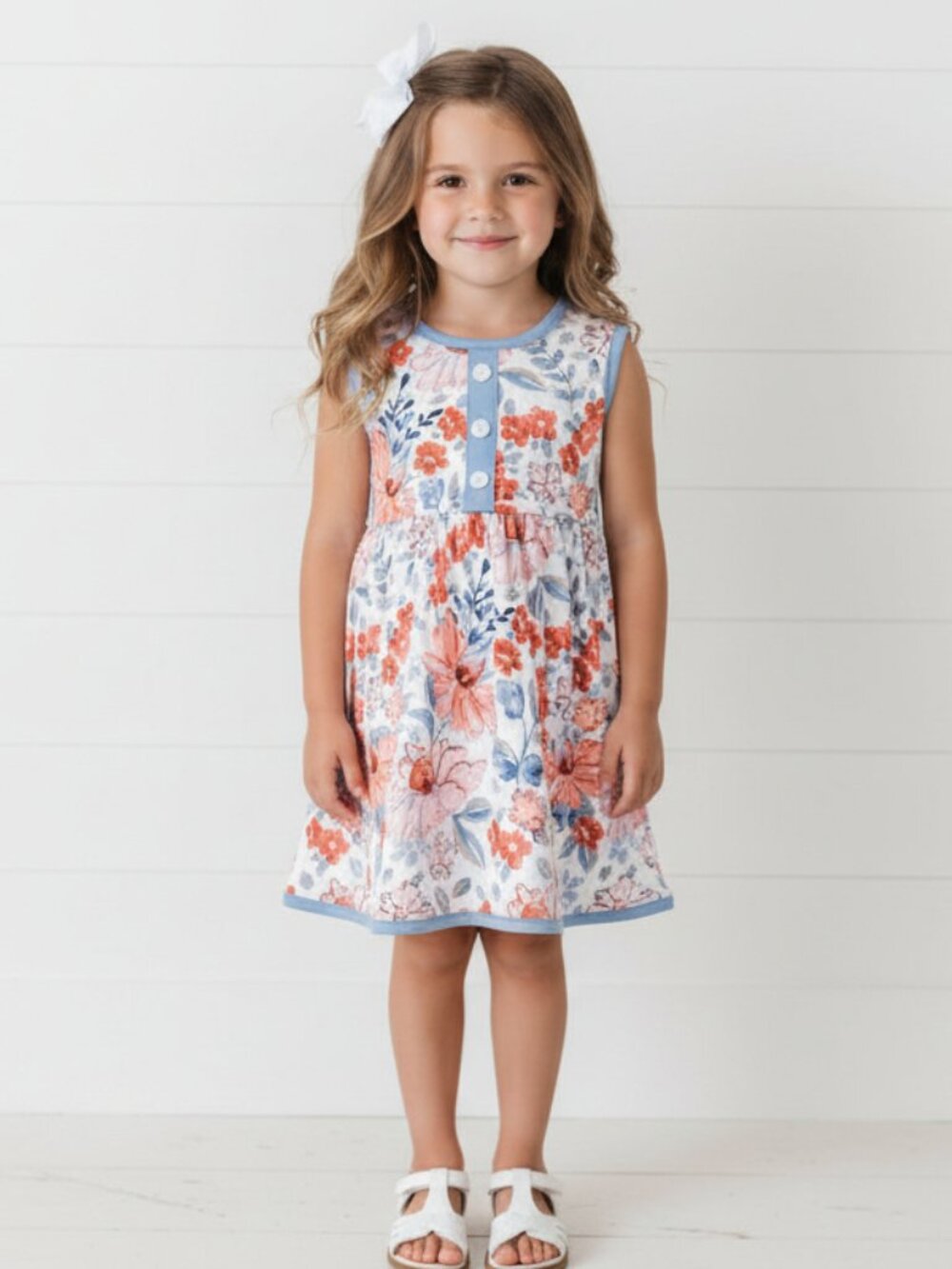 Blue & Orange Floral Twirl Dress, Milk Silk, NWT